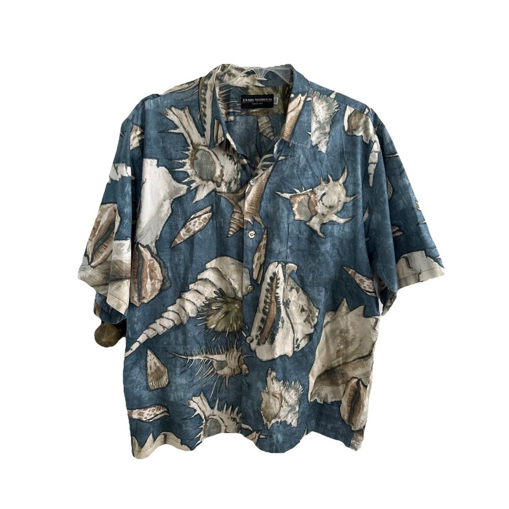 EUC Vintage JAMS WORLD Archival Abalone Button Shirt USA Sea Shells Seashore XL